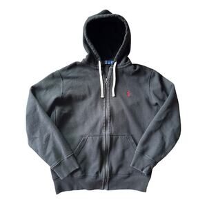 Polo Ralph Lauren Black M Full Zip Hoodie Sweat Jacket Thermal Lined Hood